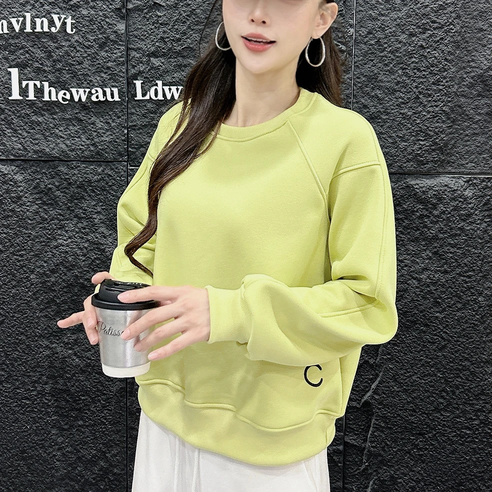 加厚圆领卫衣女宽松显瘦时尚休闲百搭长袖上衣短款春季韩版减龄