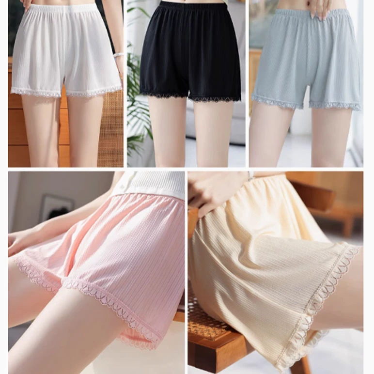 花边透气居家短裤安全裤不卷边防走光宽松女高腰冰丝薄款蕾丝保险