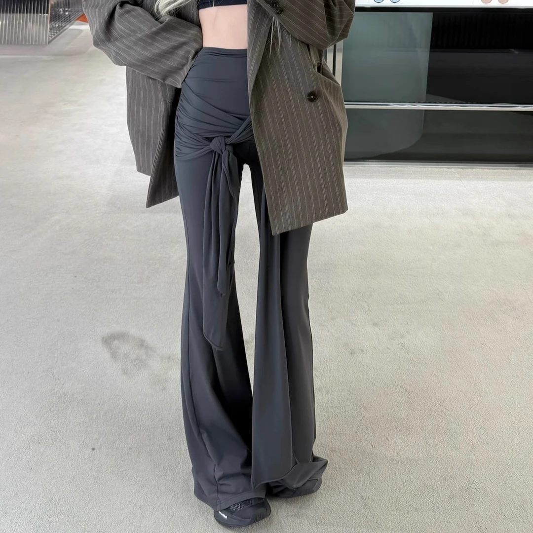 Rase le sol‘Completely fall’灰色扭结微喇裤垂感休闲拖地裤