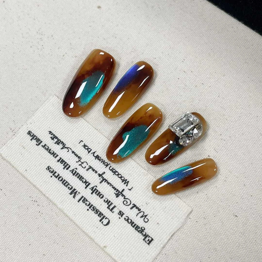 华子轻奢系列【玛瑙翠】纯手工手工穿戴甲（送高级美甲工具包）