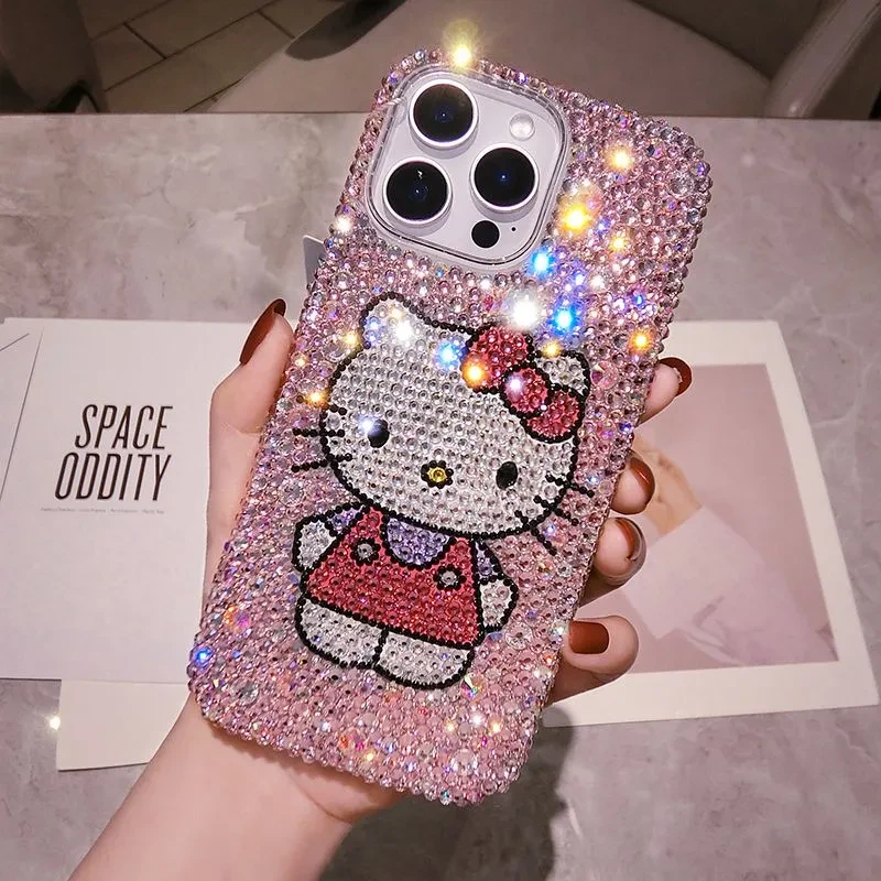 适用iPhone16promax手机壳苹果15满钻kt猫奢华女新款懒懒网红同款