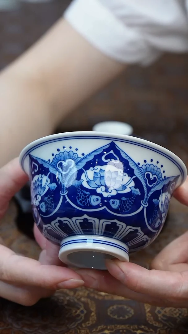 盖碗景德镇手工三兔共耳二才盖碗