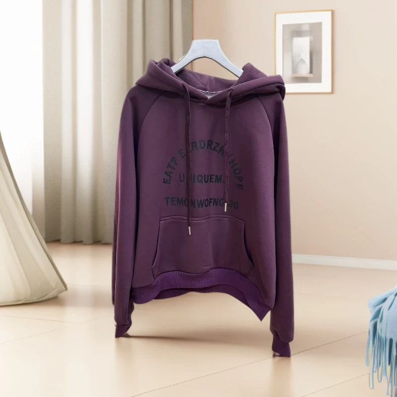 1387欧货加绒加厚连帽卫衣秋冬字母印花宽松显瘦