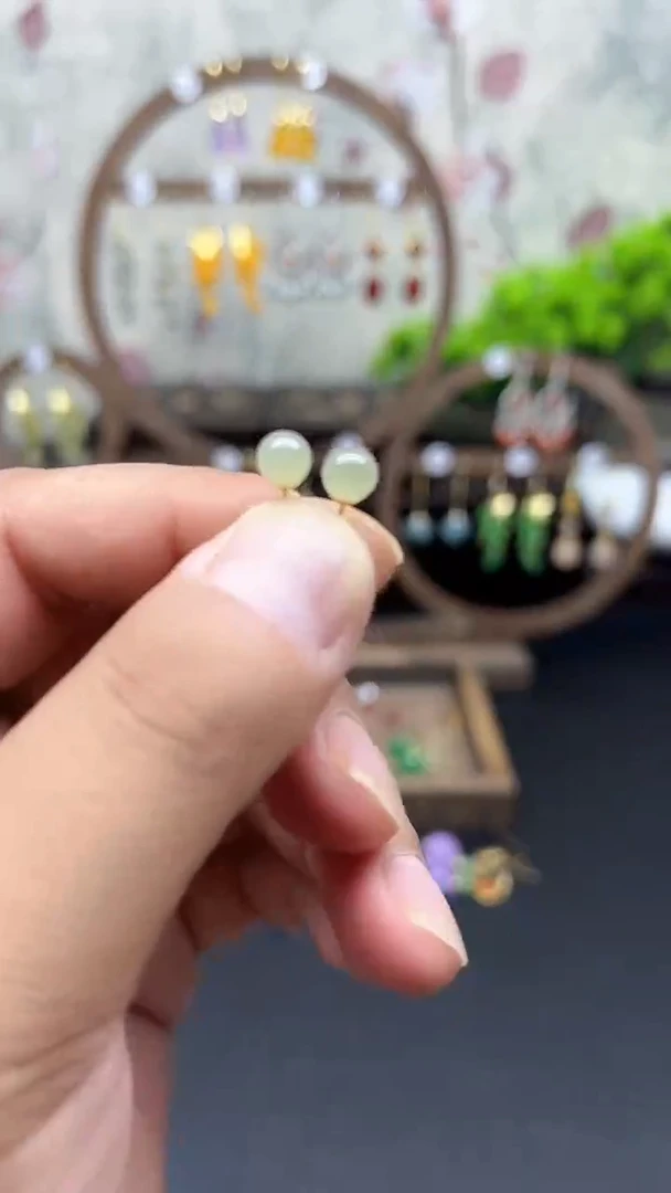银S925镶嵌和田玉耳饰148