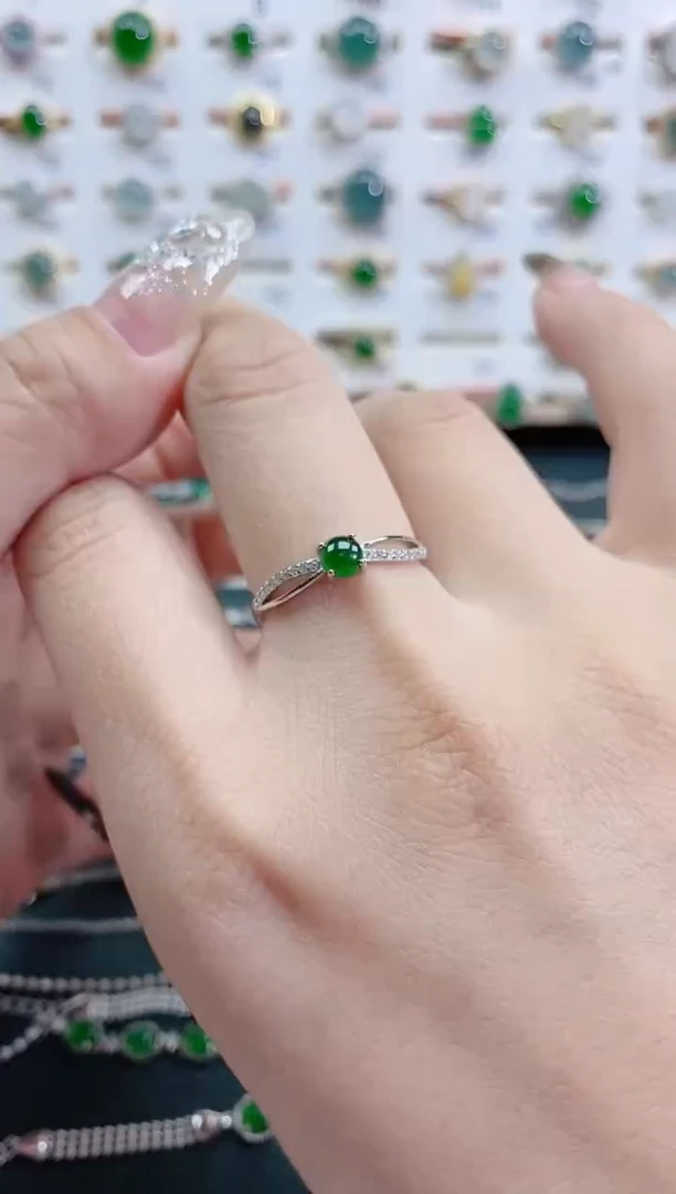 银S925镶嵌戒指翡翠天然翡翠