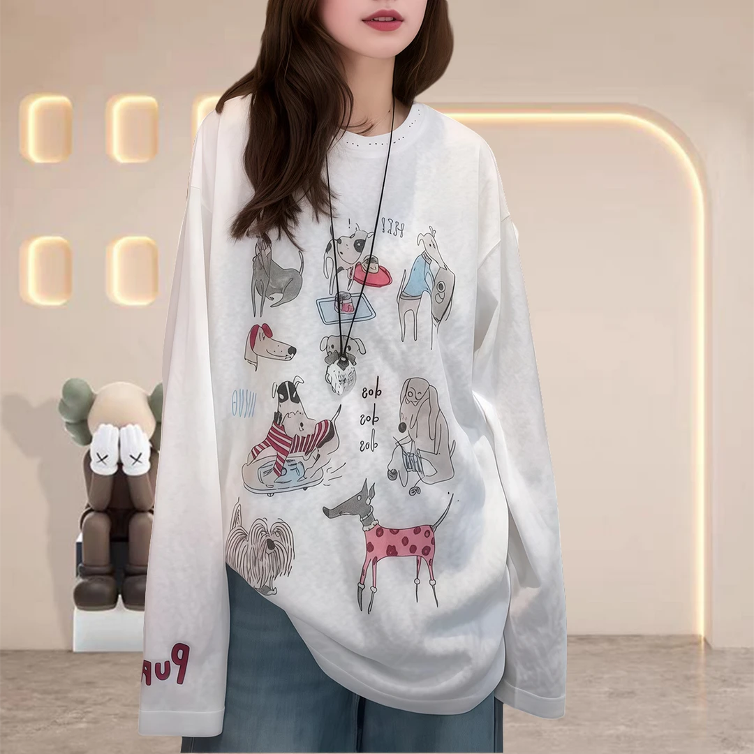 雪花棉时尚卡通印花长袖百搭打底衫防晒衣女款爆款2025新款正品