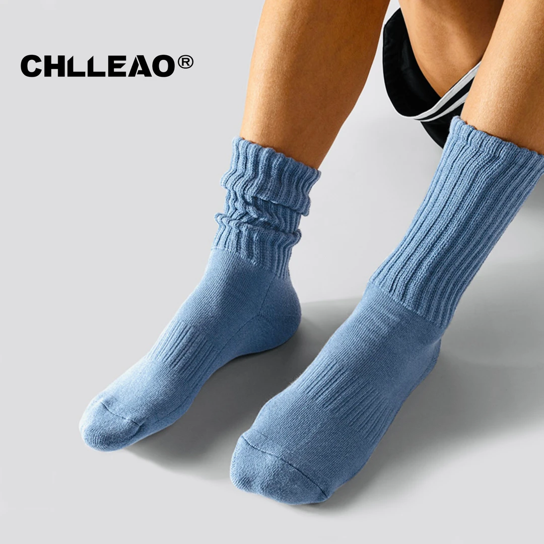 CHLLEAO希腊岛屿原创糖果色堆堆袜毛巾底运动男袜子简约中筒袜3双