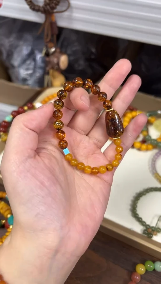未镶嵌蜜蜡手链孤品蜜蜡根珀款手链[1373]