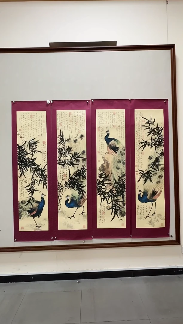 国画周虹岐-国画花鸟4条屏
