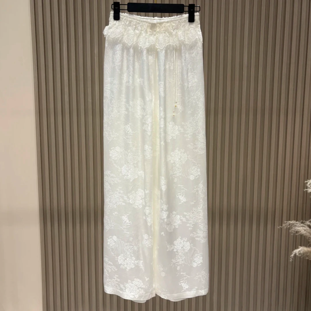 醋酸长裤高腰直筒休闲夏季宽松提花A177