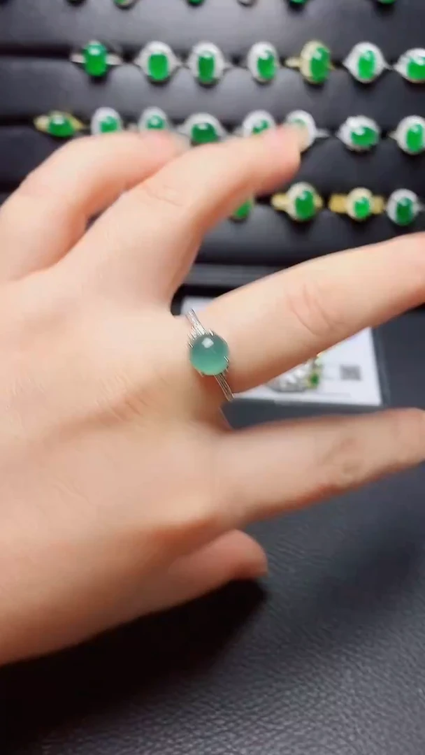 银S925镶嵌戒指翡翠天然翡翠A货s925银镶
