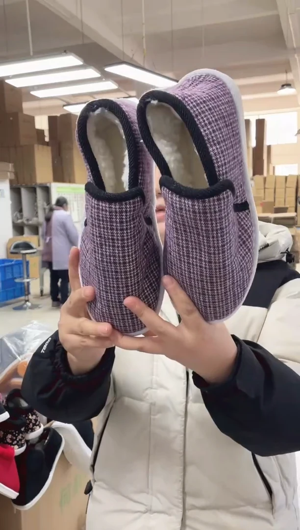 3-17紫格棉鞋35码