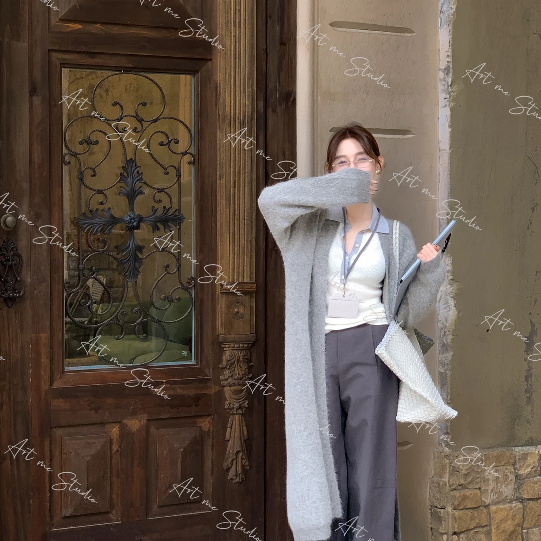 经典羊驼毛设计软糯舒适三色长款针织外套w24516