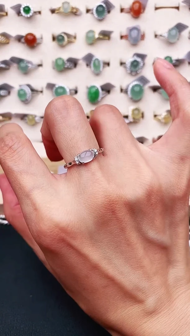 【闪购商品】翡翠戒指银S925镶嵌天然缅甸A货翡翠333   8-