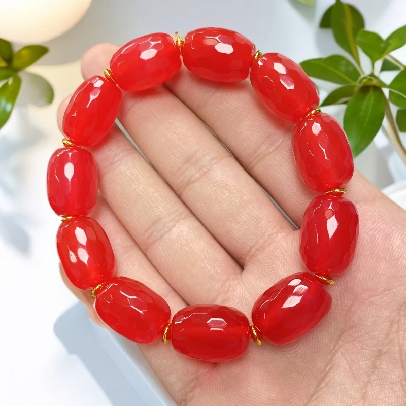 hjt钻切面桶珠玛瑙手串尺寸12x17mm11颗