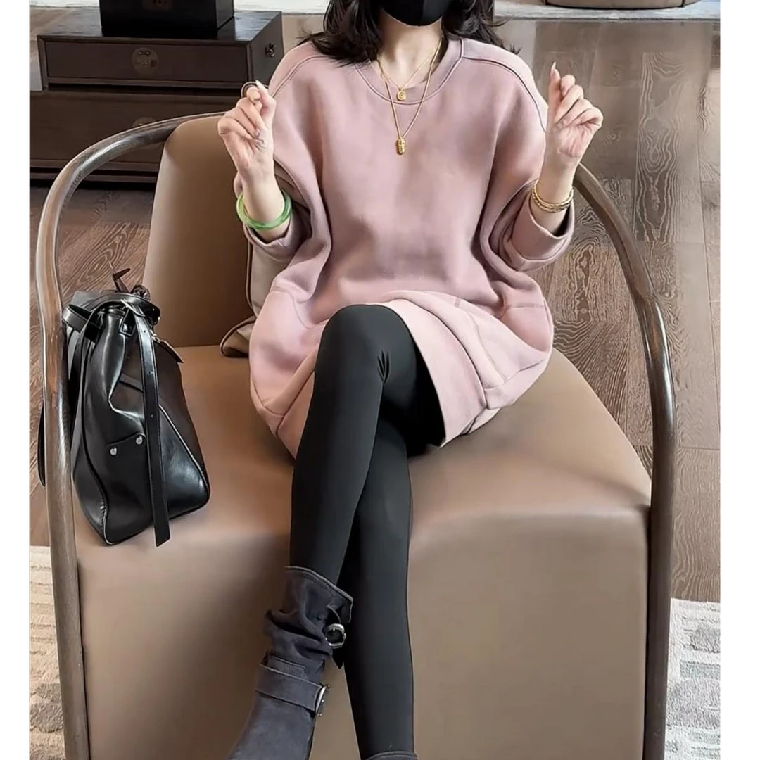 25年粉色慵懒慵懒大码女装长袖卫衣胖MM显瘦宽松高级感套头上衣