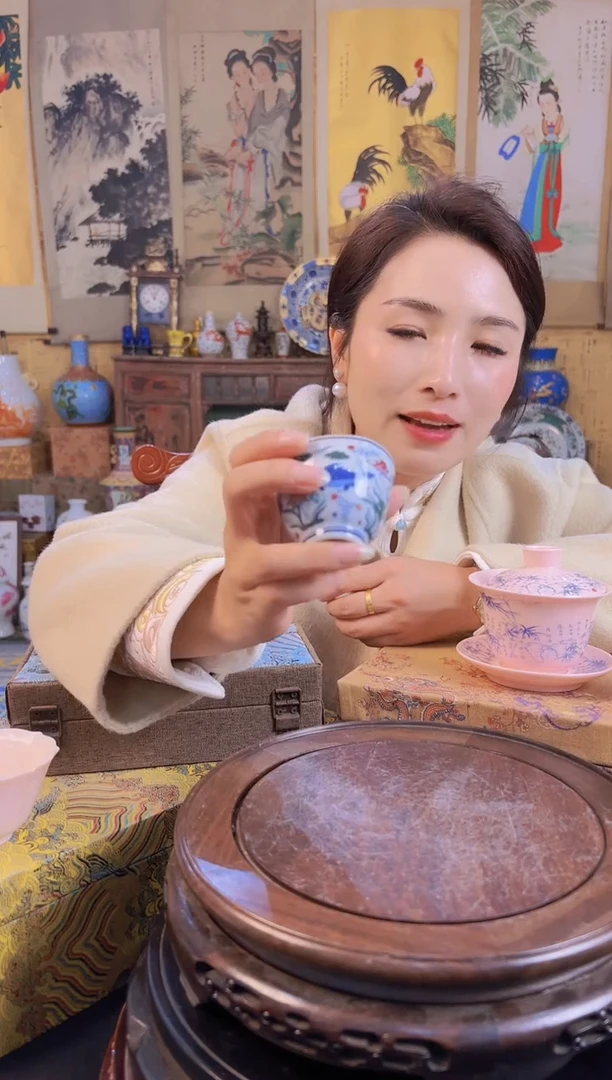 摆件瓷景德镇高端青花斗彩主人杯