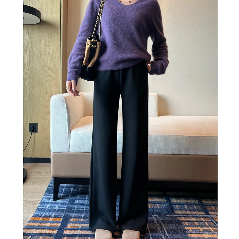 2025秋冬季新款时尚百搭加绒窄版休闲显瘦直筒裤女款爆款2025新款