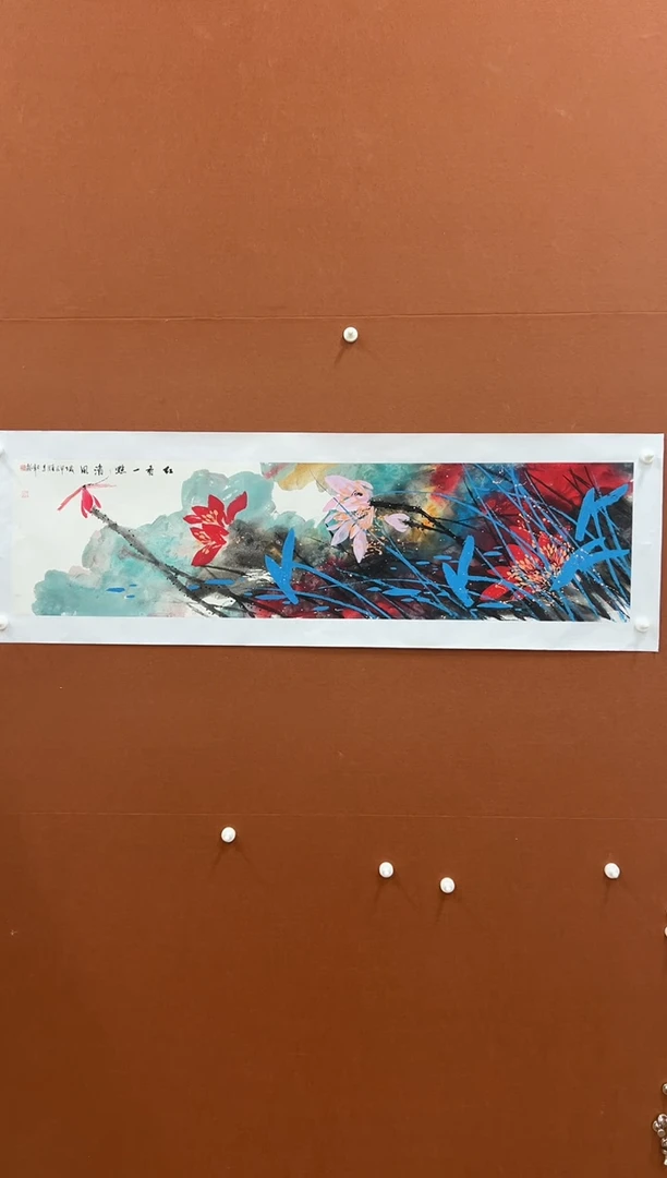 国画李文峰四尺对开亮彩荷花