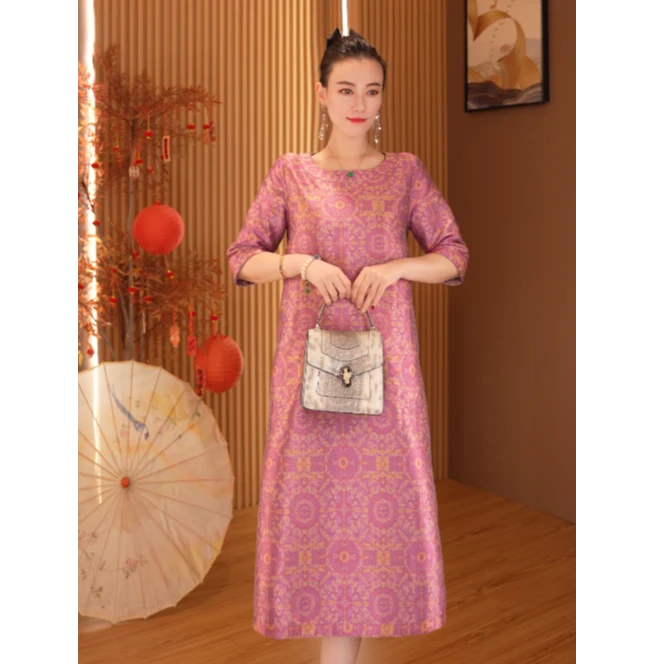 紫金八宝｜春夏新款双面穿中长款女装连衣裙2024B230夏秋布卓尔仓