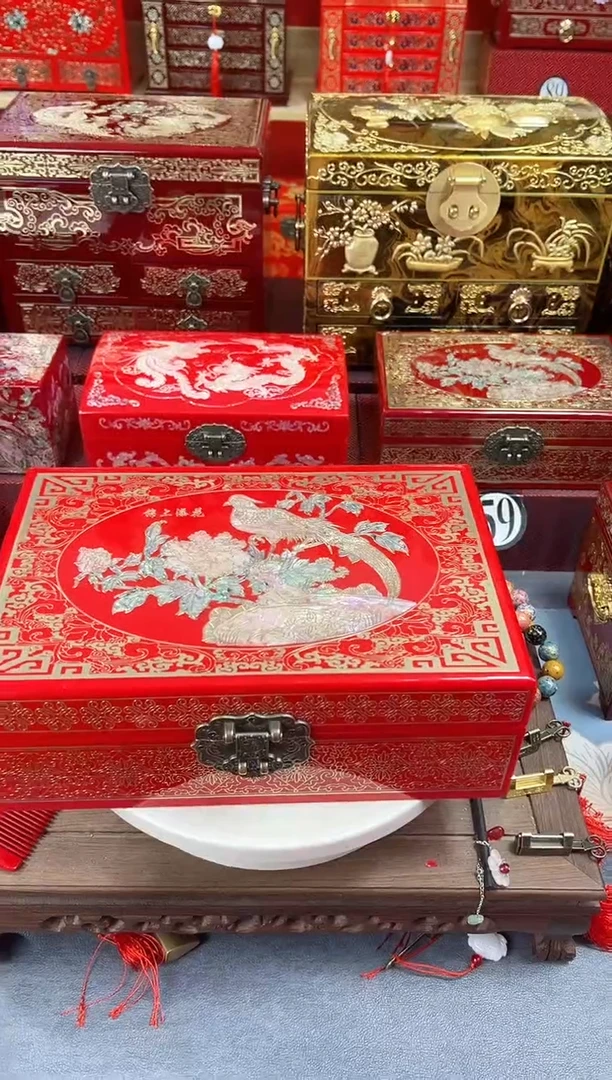 【闪购商品】28厘米双层大空间掐丝螺钿大红锦上添花