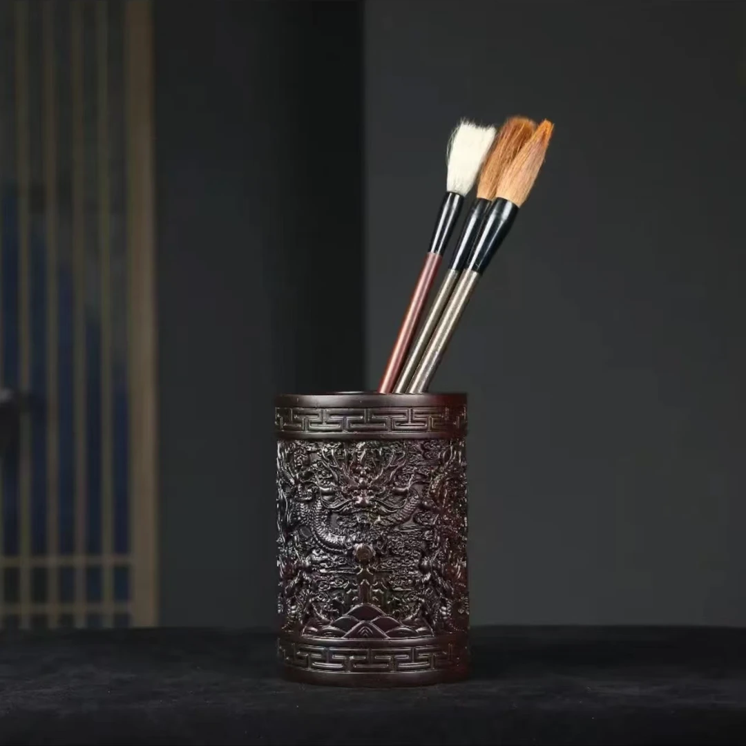 三匠 紫光檀御天五龙笔筒 10.5*15cm