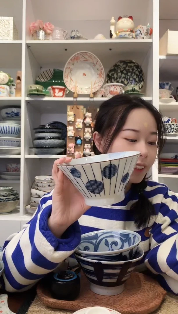 陶瓷三峰水玉十草高脚斗笠碗16cm