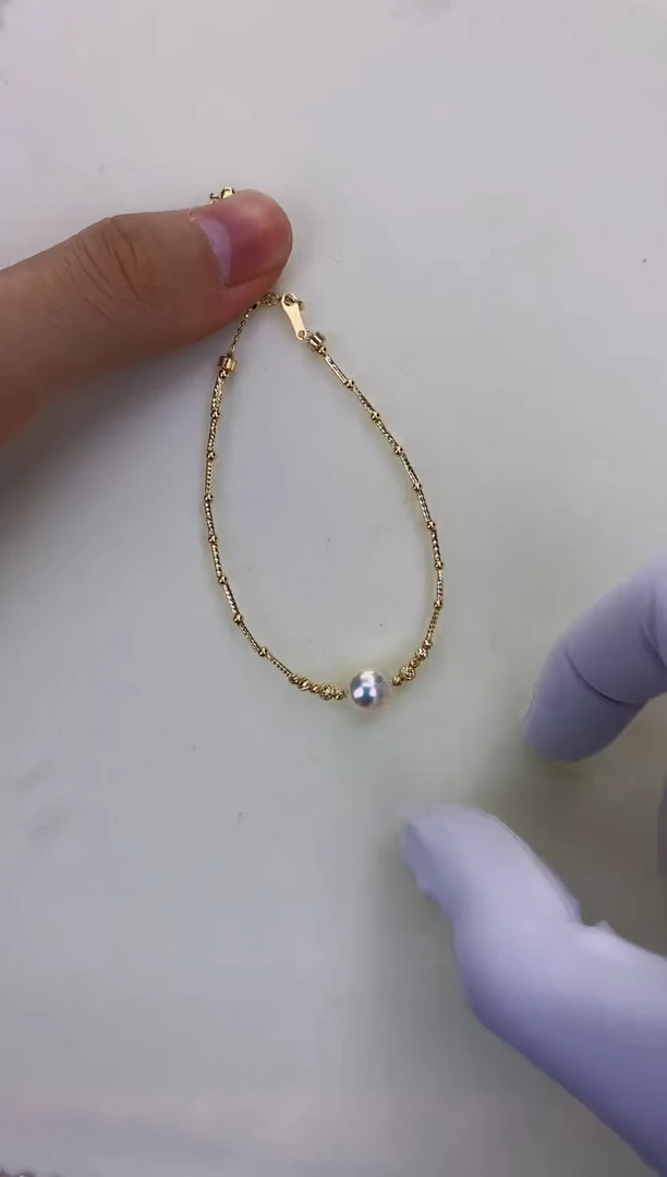 18K金镶嵌DA海水珍珠 GD140 8-8.5 天女单珠手镯