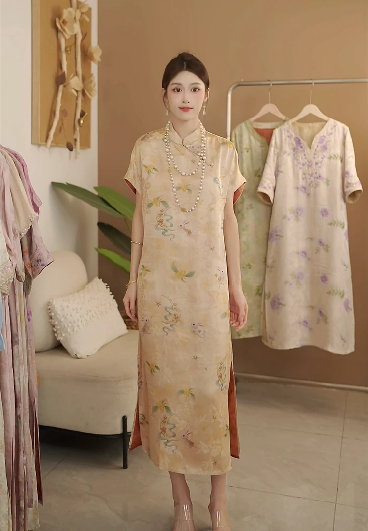祥云玉兔】新中式国风盘扣提花小众设计感新款连衣裙
