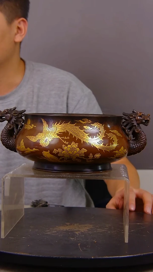 瓷片大*哥山水紫铜鎏金造像香炉结缘1111