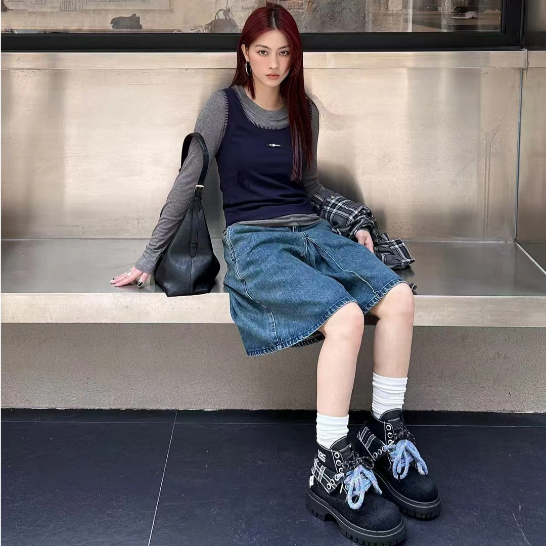 AimmeSparrow KJ系列细节聚焦拼接两件套打底百搭T恤时髦修身