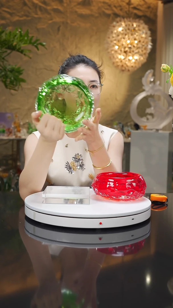 瓷片福利绿色水波纹果碗