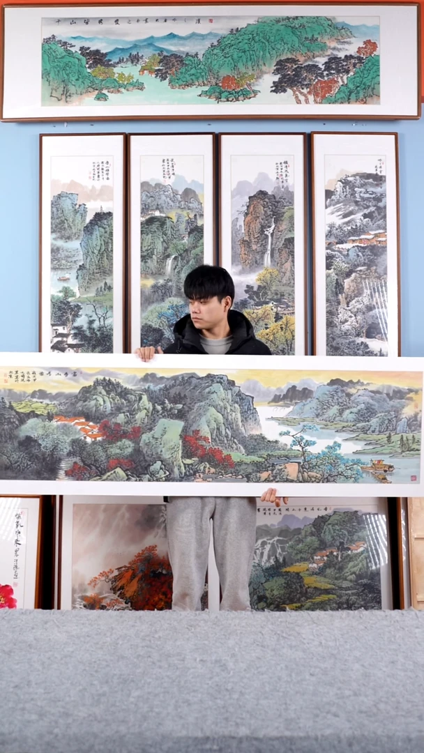 【闪购商品】国画张现军《富春山居图》手绘带框235*65