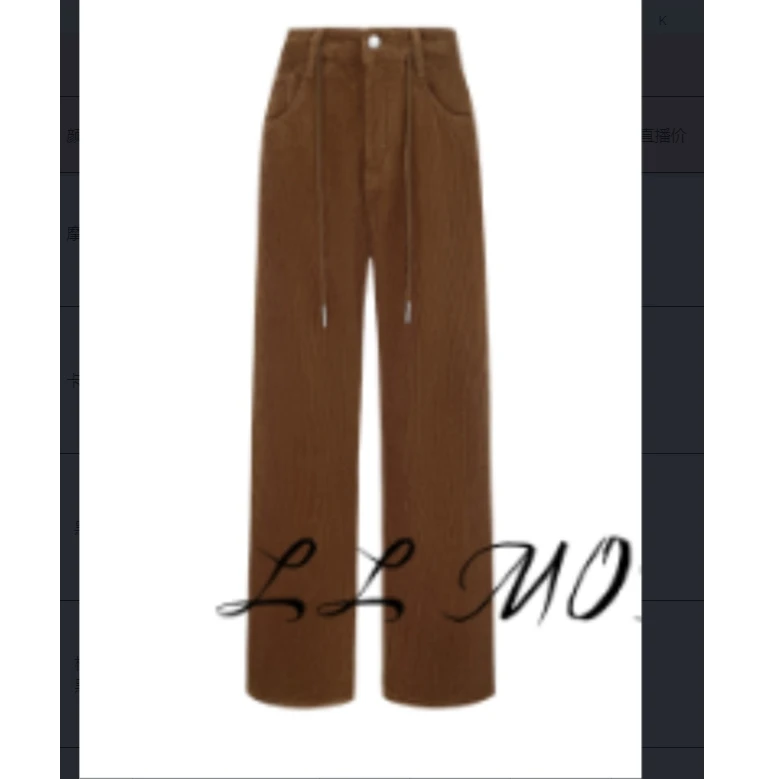 莉莉家 高腰长裤春季女款百搭复古休闲直筒牛仔裤YL-240229