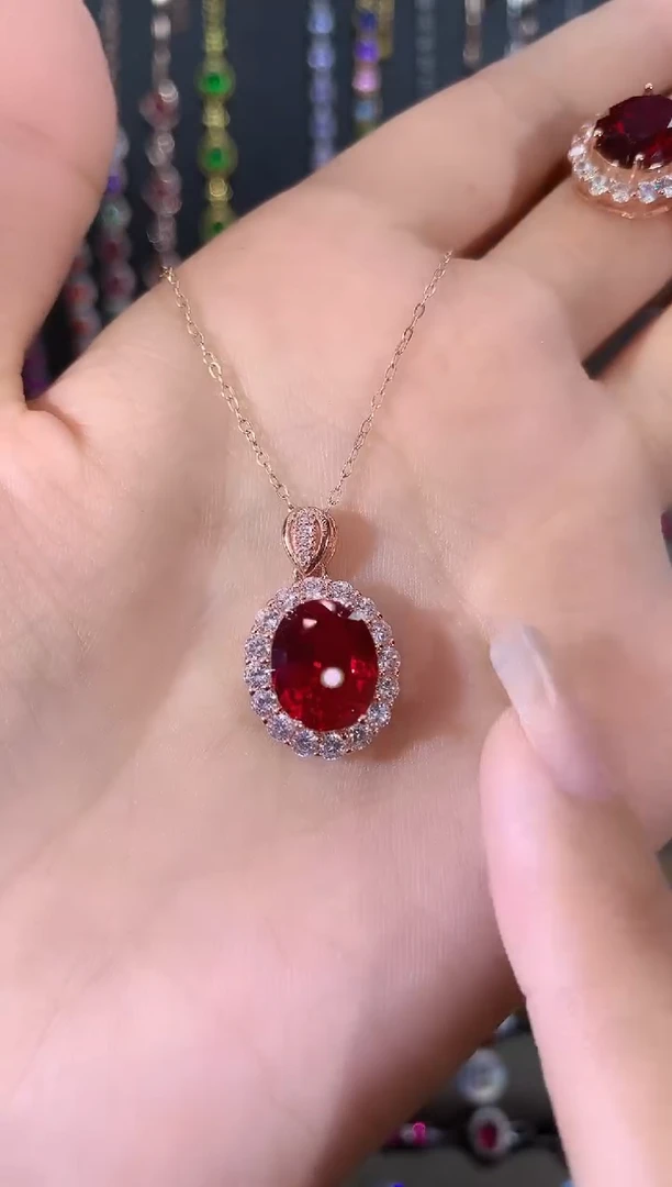 吊坠(赠链)银S925镶嵌红宝石911酒红玫瑰金