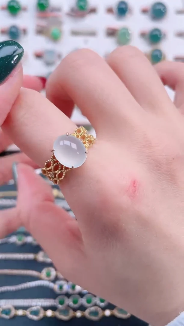 银S925镶嵌戒指翡翠天然翡翠