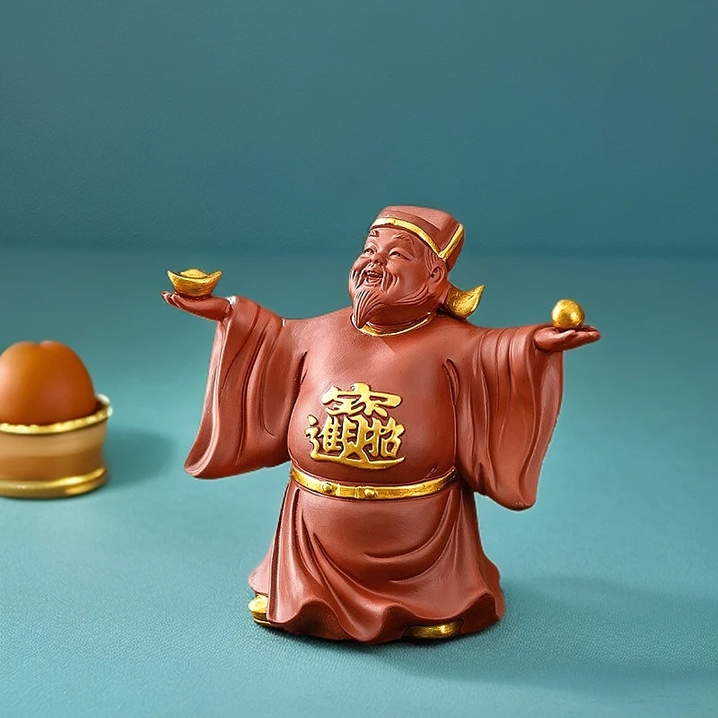 创意中式财神爷紫砂茶宠摆件家用客厅玄关办公室装饰开业送礼礼物