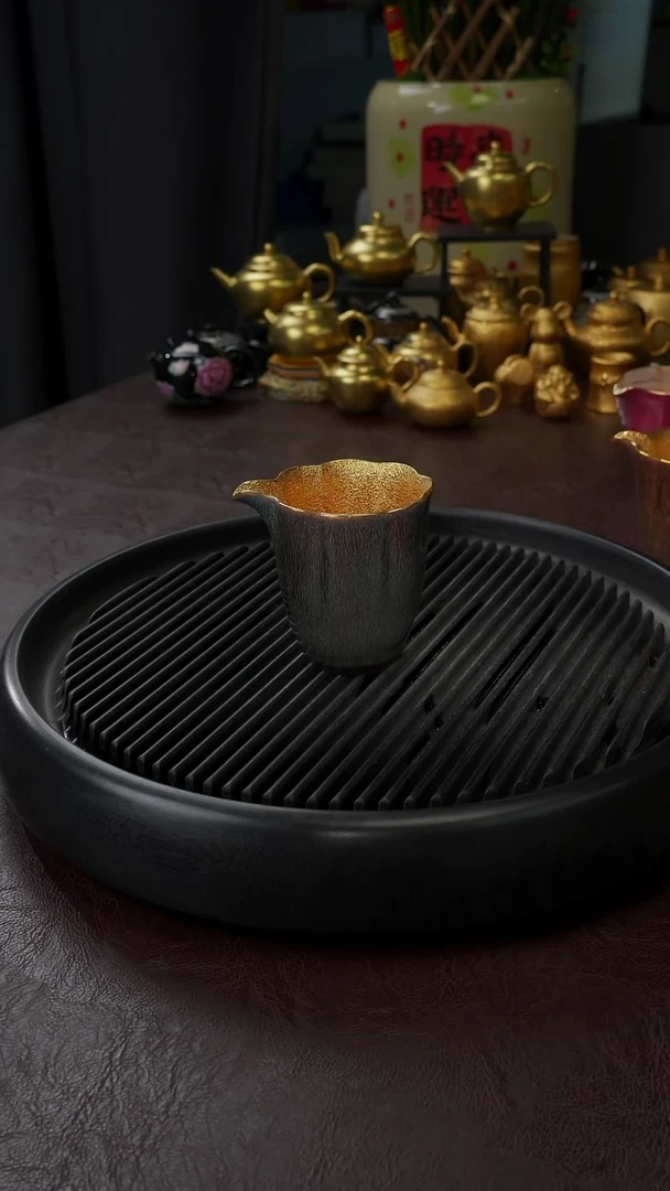 【闪购商品】杯【宜景窑天目釉青釉鎏金】海棠公道