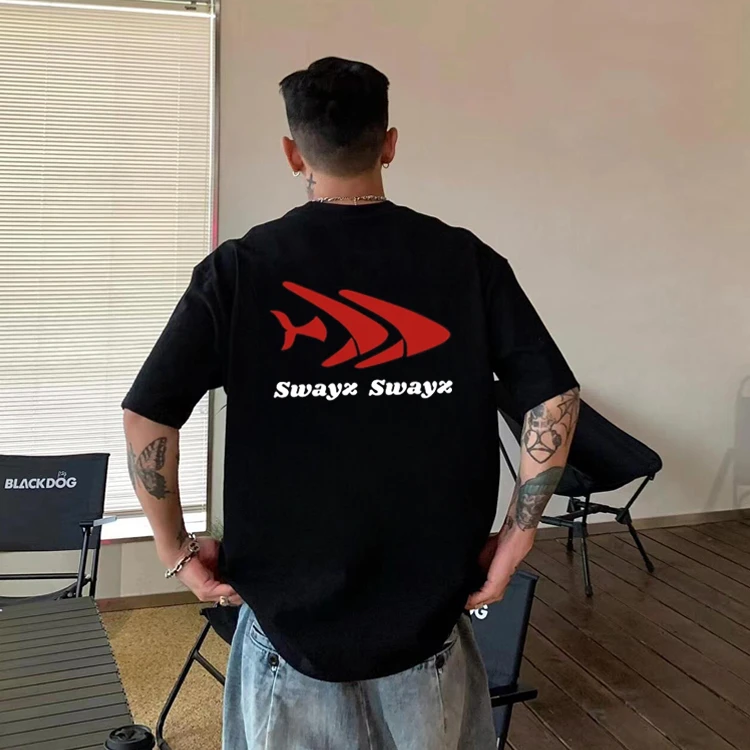 美式高街复古鱼骨英文印花短袖重磅纯棉宽松百搭夏季圆领纯棉T恤