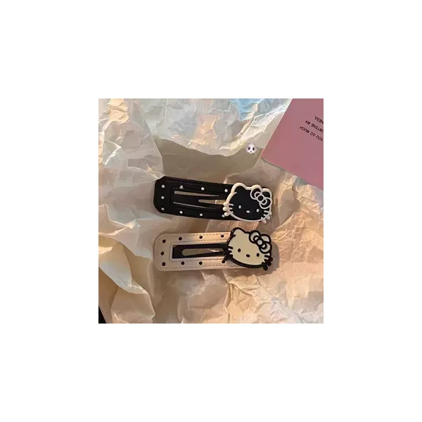 韩版黑白波点kt猫可爱皮质发夹BB侧边刘海夹边头饰发卡碎发夹子