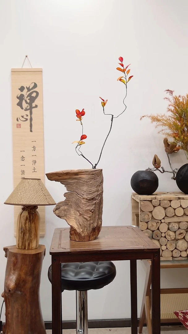 木实木花瓶直播间自然开裂纹，一个