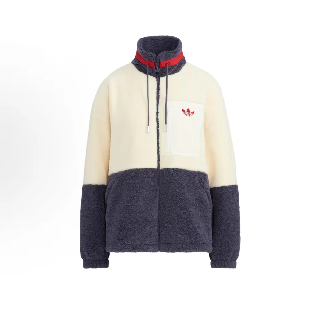 adidas originals 刺绣logo羊羔绒拉链立领夹克 女款 拼色 HR3456