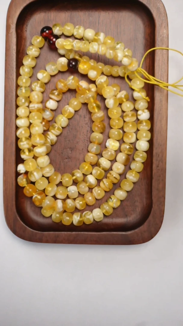 【闪购商品】琥珀颈饰未镶嵌金妖白老型108项链7mm