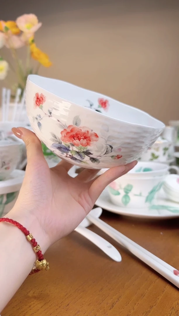 【闪购商品】山茶花高骨瓷面碗