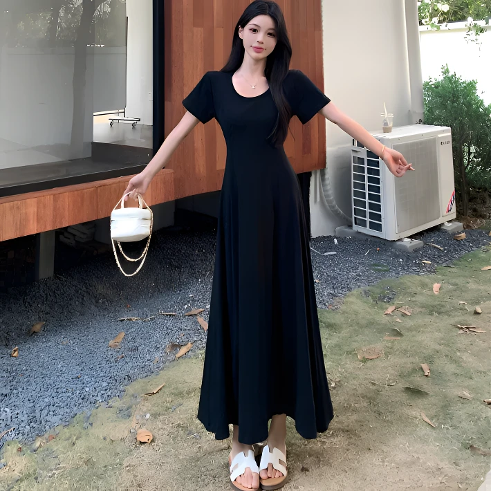 【衣佳精品】夏季新款设计感法式后背镂空收腰显瘦气质连衣裙