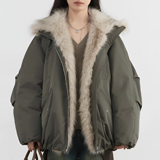 环保皮草2025冬季新款棉衣美式座山雕加绒加厚棉服袄派克服外套女