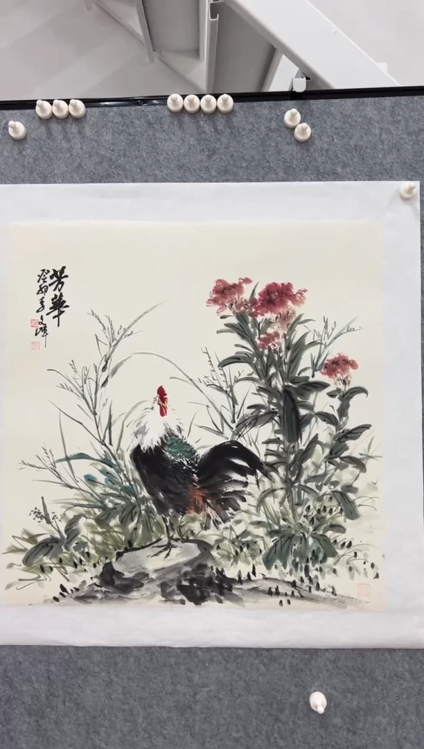 国画李文峰四尺斗方花鸟