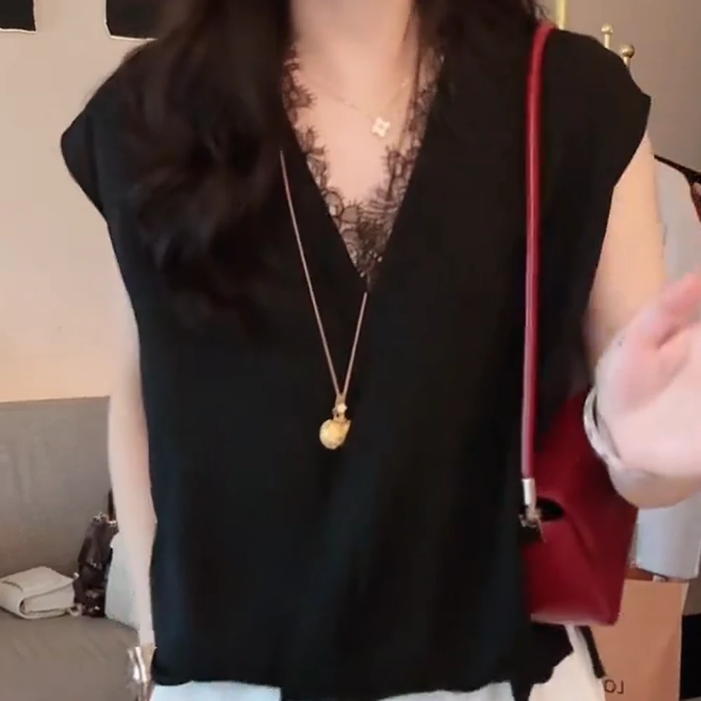 夏季高定醋酸V领蕾丝上衣C5238