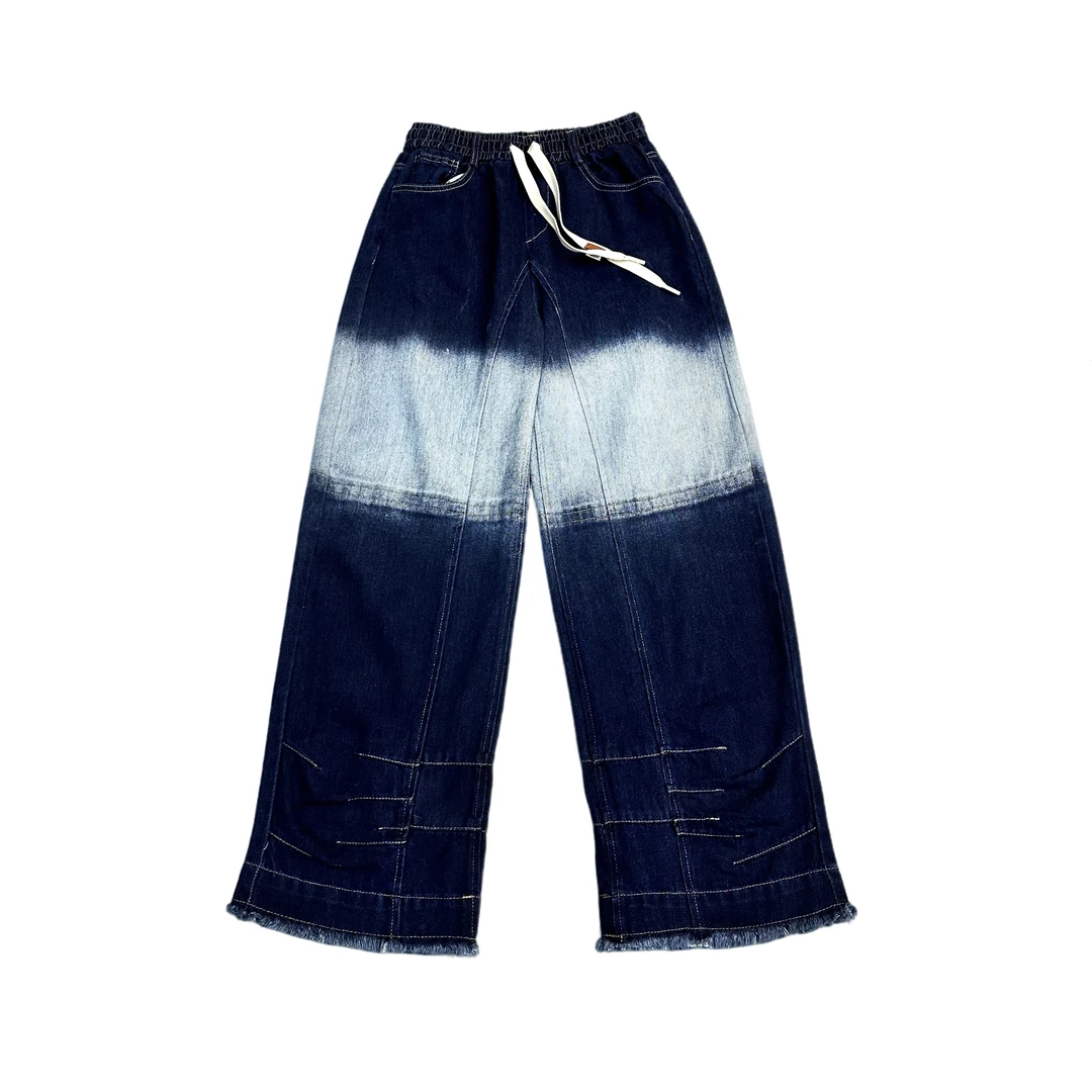 莹莹欧货【扎染松紧牛仔裤】流苏宽松女高街阔腿女长裤 2F 509