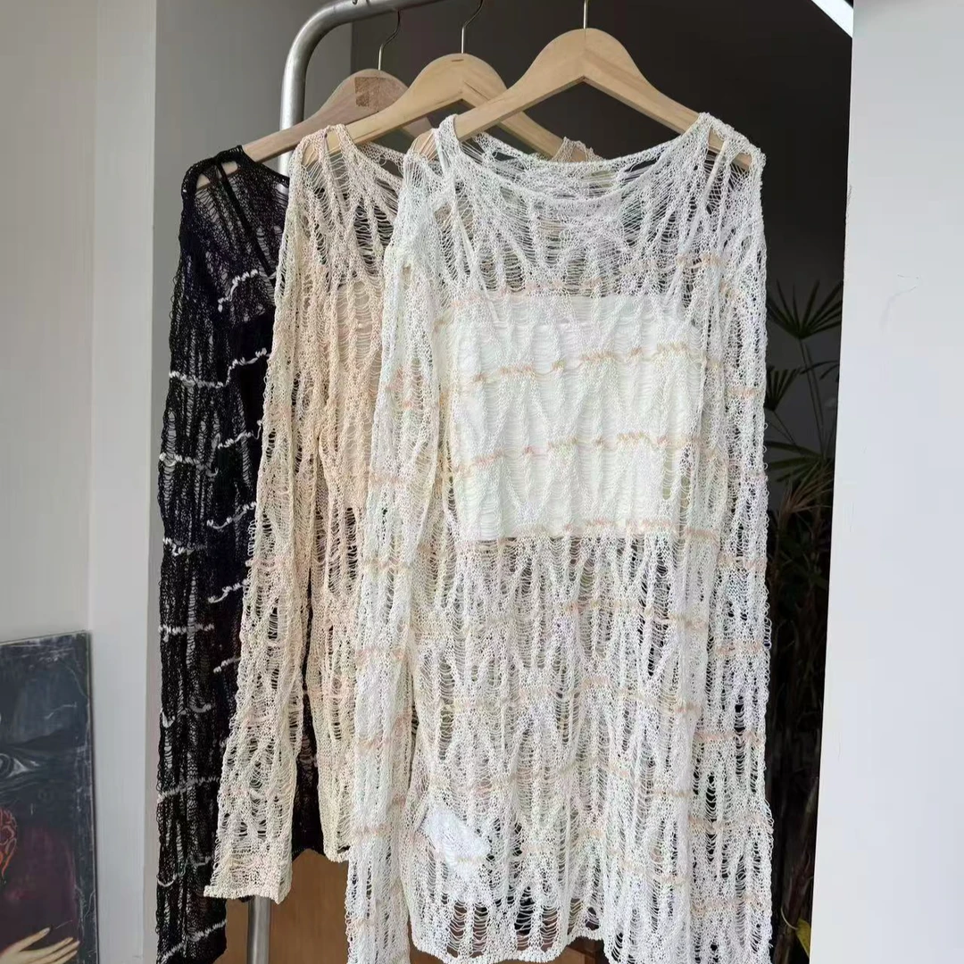 山间织女也有outfit！SK 菱格纹罩衫新款镂空气质修身针织衫上衣女